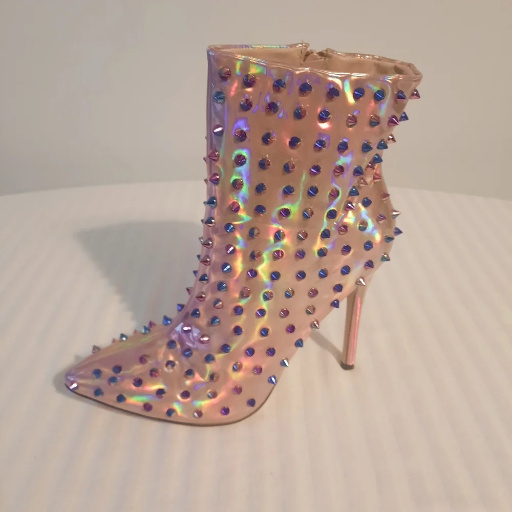 Pink Studded Stiletto Ankle Boots Size 8.5